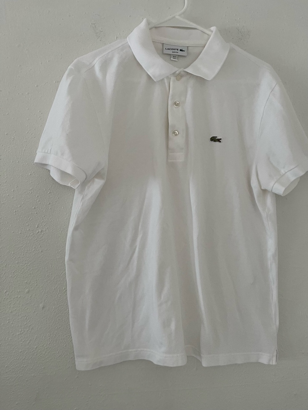 Lacoste Men's White Polo with Green Crocodile Logo